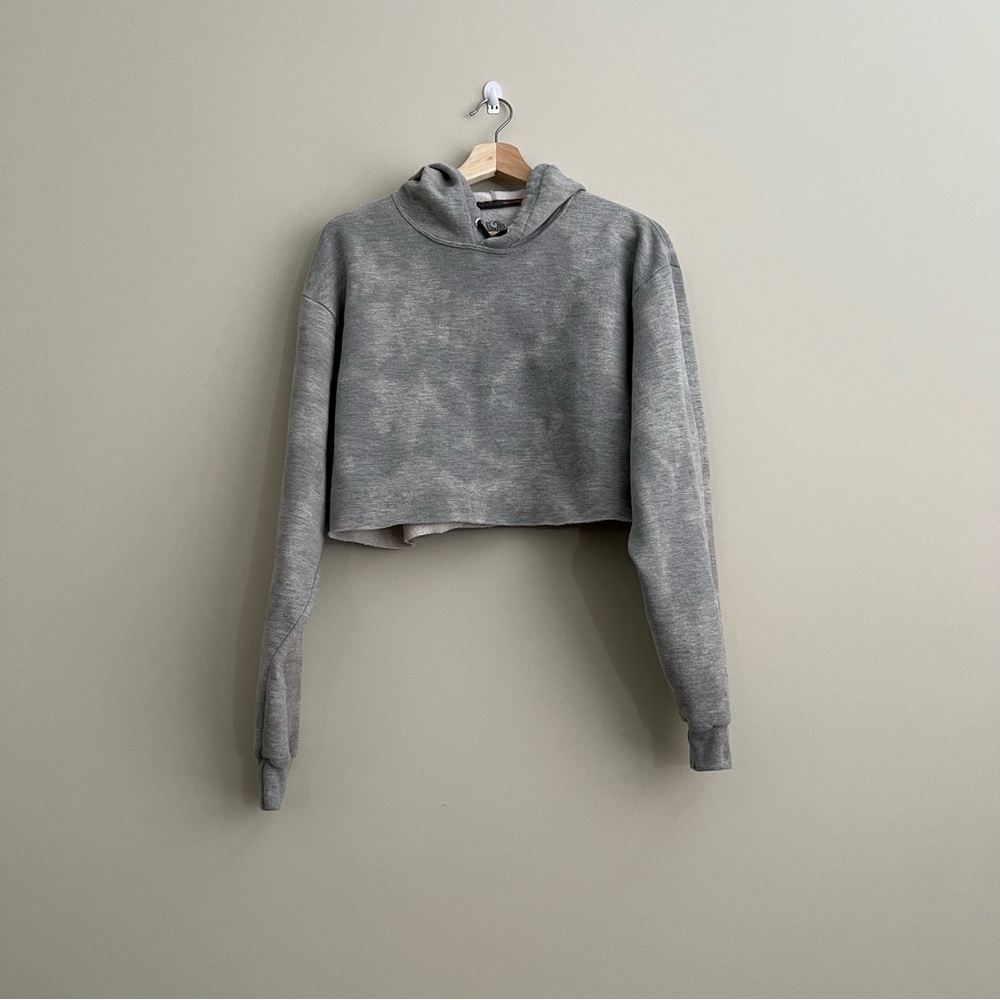 Oversized Light Gray Tie Dye Cropped Hoodie Women's Sz L